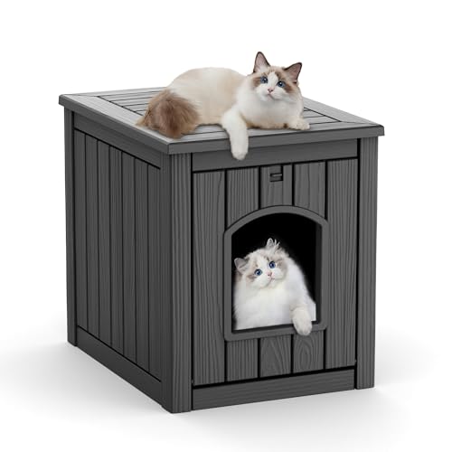 KFY Outdoor Cat House Weatherproof Cat Houses for Outdoor Cats with Raised Floor and Safety Lock...