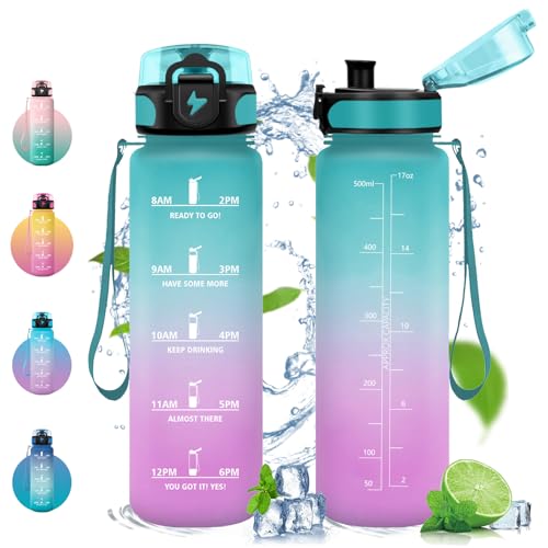 Vikastar VK-TY-SDZYG-500ML-JB-Green-Powder, 500ml/1000ml/1500ml Borraccia con Cannuccia, Senza BPA Unisex-Youth, Verde-Rosa, 500 ml