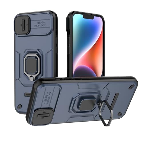 Image of CamShield Pro Case with Slide Camera Protection and 360 Protection Ring Stand Bumper Back Case Cover for iPhone 14 Plus (Blue)