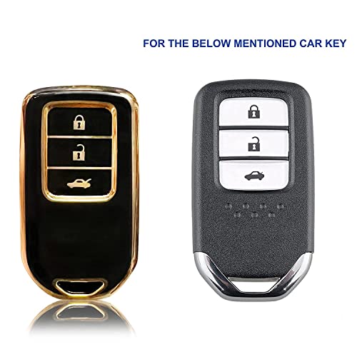 Image of BKN TPU Car 3 Button Remote Key Cover Case for Honda City, Civic, Jazz, Amaze, CR-V, WR-V, BR-V 3 Button Push Button Start Smart Key - Black