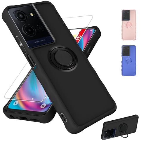 jioeuinly for TCL K33 5G Case Compatible for TCL K32 5G Phone Case T513W T513V Cover [with Tempered Glass Screen Protector][ 2MM Thickening Super Protection][Ring Support] Black
