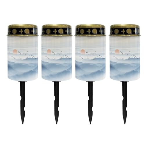 Uorisanigo Mountains Painting Light for Prayer Cemetery Solar Lights for Grave Cemetery Decor Candle Lamp Waterproof Solar Power Light Eternal Lights for Graves Cemetery Memorial Gift 4 Pcs