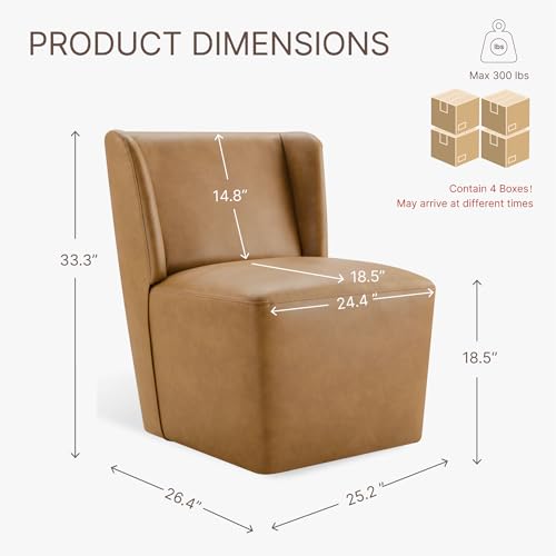 Image of KISLOT Upholstered Dining Chairs Set of 4 with Casters, Wingback Modern Side Armless Deskchair with Rollers for Diningroom Bedroom Livingroom Reading Room, Brown Faux Leather