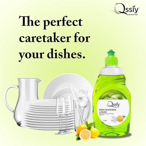 Image of Qssiy Green Apple Dishwash Gel, 1L Can | Tough on Grease, Gentle Hands, Bulk Refill