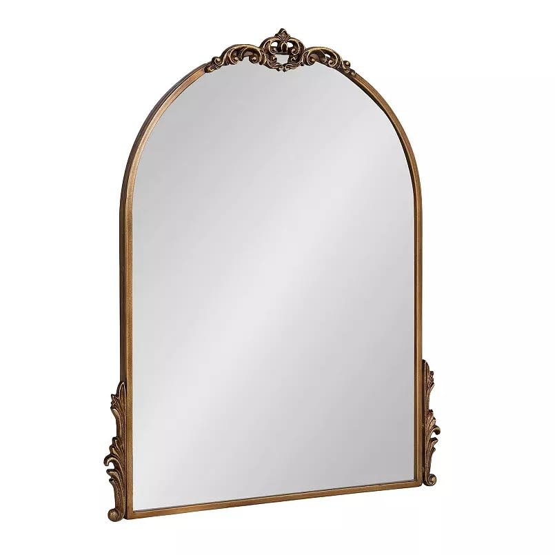 Ornate Arched Wall Mirror, Antique Gold Finish, Decorative Wooden Frame, Vintage Victorian Style-image-22