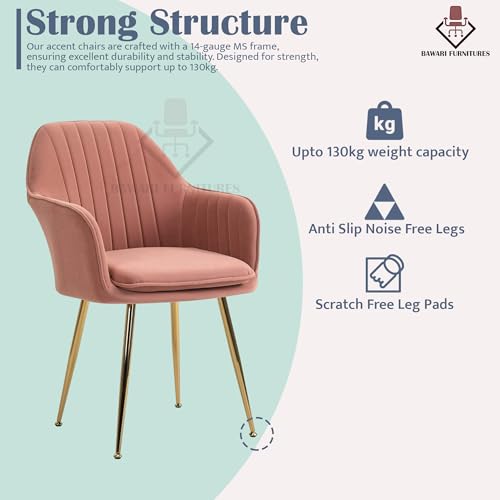 Image of Set of 2 Accent Chair for Living Room | Modern Armchair in Soft Velvet Fabric with Sturdy Legs | Premium Chair for Home Living Room Bedroom Restaurent | (Gold Legs, Pink)