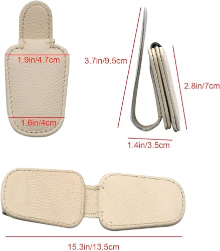 Image of Automaze Leather Car Visor Sunglass Holder, Magnetic Leather Glasses Eyeglass Hanger Clip for Car, Sunglass Clip Glasses Holder for Car Visor, Beige, Pack of 1