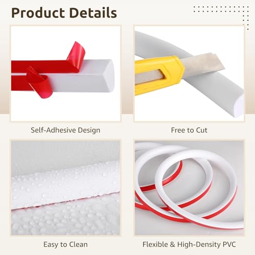 Moulure flexible quart de rond blanc PVC imperméable pour angle de plan de travail - 3