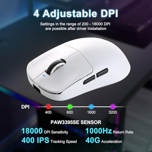 Image of R1 SE+ Wireless Gaming Mouse, 18000 DPI, High-Precision PAW3395SE Sensor,55g Lightweight,Three Connection Modes Mouse, Programmable Ergonomic Mouse Suitable for Laptops /PC /Mac (White) | High-Precision PAW3395 SE Sensor,55G Lightweight, 2.4G /BT5.0 /USB-C , Programmable Ergonomic Mice Suitable for Laptops /PC /Mac