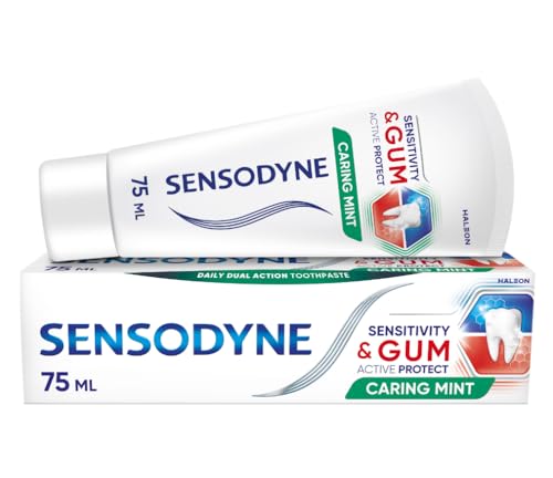 Sensodyne Sensitivity & Gum Caring Mint 75 ml, Pasta de dientes con sabor a menta para encías sensibles al té y blanqueador (Pack de 4)