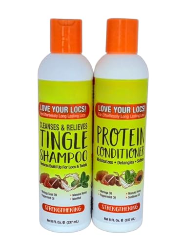 Strengthening Mango & Lime Duo: Tingle Shampoo & Protein Conditioner 8 oz Each - For Dreads Locs & Natural Hair - Cleanses & Relieves