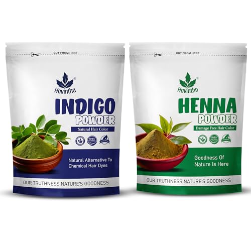 Havintha Indigo & Henna Powder (Indigofera Tinctoria) For Hair | Herbal & Natural Hair Colorant Black/Brown Hair & Beard Dye/Color | Shiny, Smoothning, Hair Growth, Conditioning, Damaged Hair - 200gm