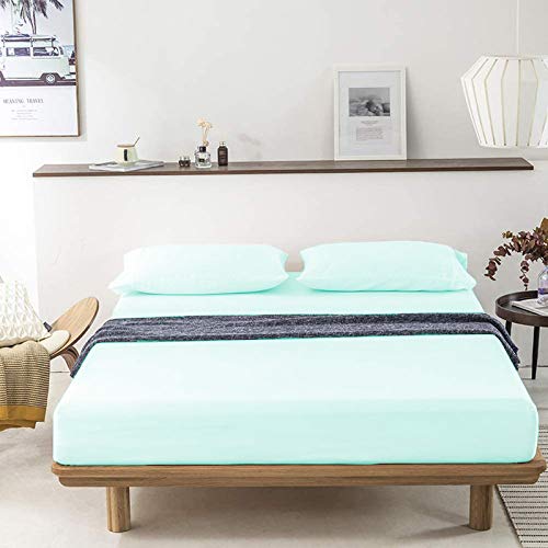 100% Cotton Bedsheet 500-TC Extra Soft Aqua Blue Flat Bedsheet for Queen Bed (92x102) with 2 Pillow Cases (18x28)-image-12