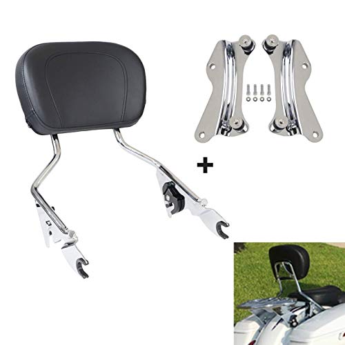 AUFER Detachable Backrest Sissy Bar Upright Passenger Backrest w/Pad with 4 Point Docking Hardware Kit Fit For Touring Road King Street Glide FLHR FLHX FLHT FLTR 2014-2020 (Chrome)