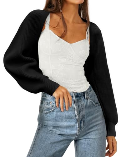 Zwurew Women's Bolero Shrug Sweater 2025 Knitted Long Sleeve Open Front Cropped Cardigan Shrugs Sweaters Y2K Tops