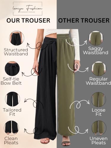 Image of Leriya Fashion High Waist Palazzo Pants for Women | Poly Cotton Wide Leg Trouser Pants for Women | Relaxed Fit Pleated Trousers for Casual & Semi-Formal Wear