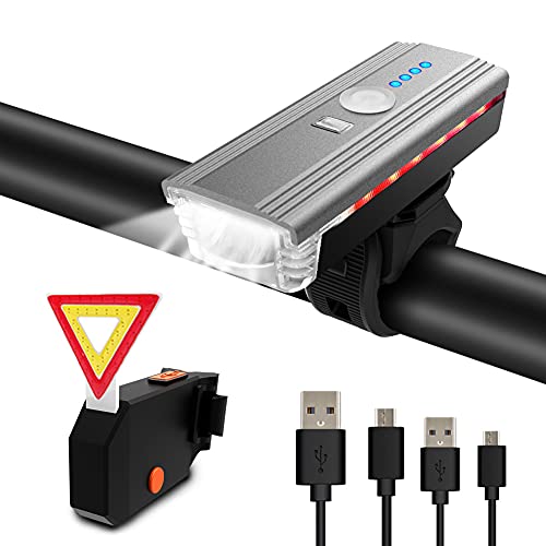 ITSHINY Lumière de Vélo USB Rechargeable - d'éclairage de Vélo de 400 Lumens Phare de vélo, Eclairage Avant avec klaxon, Feux Arrière à LED, étanche, Facile à Installer pour Le Cyclisme en Montagne Cover