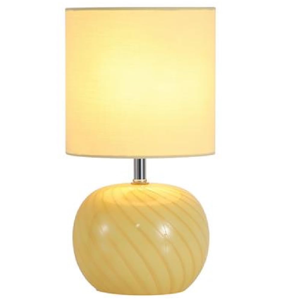 Britalia Glass Table Lamp, Yellow Swirl Base with Linen Drum Shade, E27 Socket, 30cm Height x 16cm Diameter, 590g