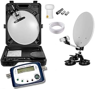 Max-X HD Mobile Camping Sat Anlage im Koffer 40cm Schüssel + Digital SATFINDER + LNB 0,1 10m Kabel für HDTV UHD 3D 4K geeignet (Sat-Finder mit analoger Anzeige, Set im Koffer)