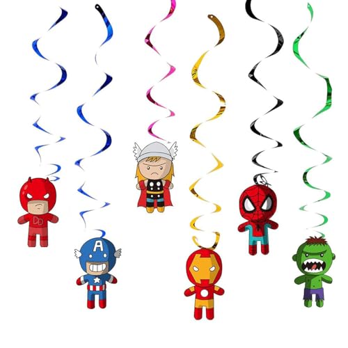 Happium Lot de 6 serpentins en spirale pour décoration de fête, 100 cm de long, guirlande de super-héros à suspendre pour anniversaire