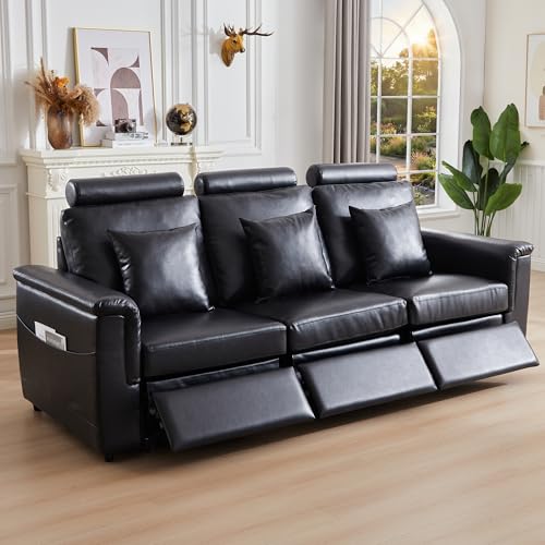 Image of RARZOE Modular Sectional Couch Power Recliner Module, Faux Leather Power Reclining Chair with Headrest, Modular Sectional Sofa Module for Living Room Home Theater,Black