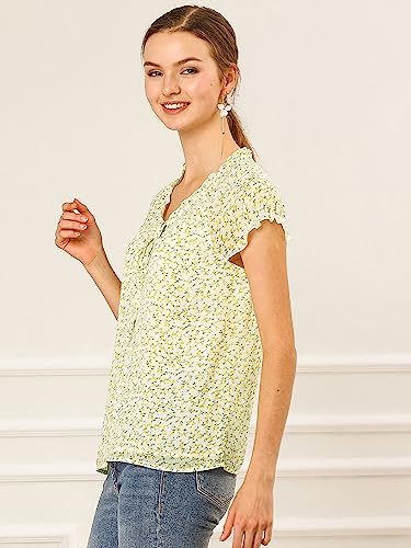 Allegra K Women's Floral Tops Summer 2025 V Neck Short Cap Sleeve Ruffle Casual Chiffon Blouse4