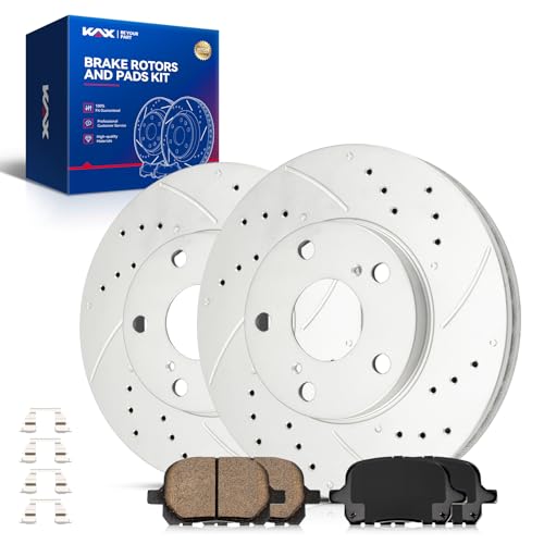 Image of KAX Front Brake Kit, Drilled and Slotted Brake Rotors, Ceramic Brake Pads | Fits Toyota Avalon 1998-2004, Toyota Camry 1997-2001 3.0L, Lexus ES300 1997-2001, Toyota Solara 1999-2003