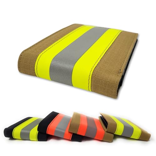 Firefighter Wallet Original Reflective Turnout Bunker Fabric Gear Men Gift RFID Protection (Beige & Yellow), Medium