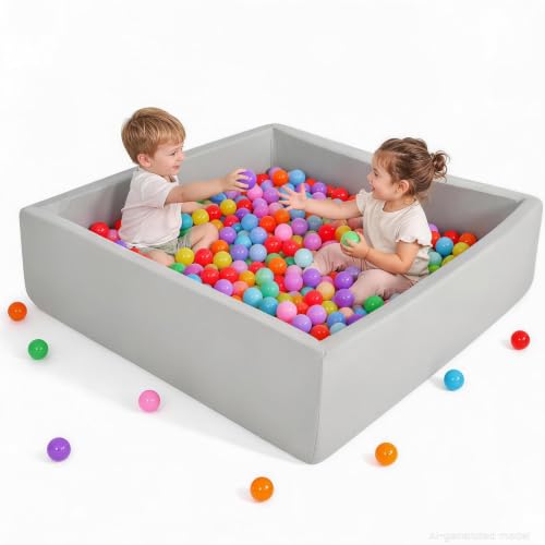 FUBOTRAD Square Soft Ball Pool – Extra Large Foam Ball Pit for Toddlers High-Density Foam, 120cm(47.24 inches) Square Play Area,Indoor/Outdoor use for Toddlers 3+,Grey by FUBOTRAD - Used condition - US$70.72