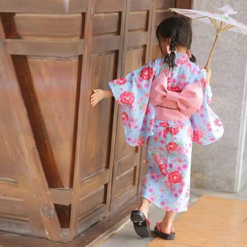 Yukata Girls 3-Pieces Set Kimono Jinbei kids Japanese Clothes 100% Cotton2