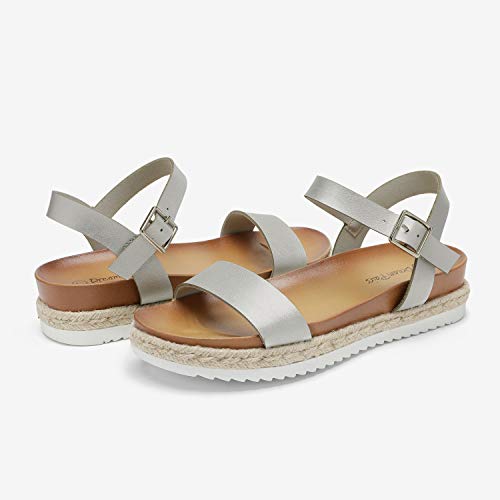 DREAM PAIRS DREAM PAIRS Women’s Open Toe Ankle Strap Espadrille Casual Flatform Platform Wedge Sandals,Size 10,Silver/Pu,SUNNA