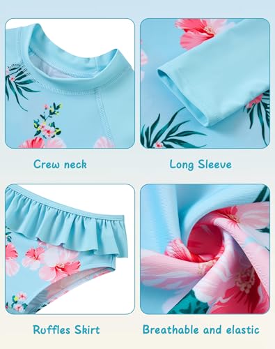 Image of Lovekider Little Girls Swimsuits 2 Pieces Swimwears Rash Guard Set Long Sleeve UPF50+ Bathing Suit for Beach 2-8T