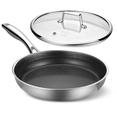Image of PekGema Hybrid Nonstick Frying Pan 10inch，5-Ply Stainless Steel Skillet,Ceramic Coating PFAS-Free.Oven-Safe 500°F,Compatible with All Cooktops,Stay-CoolHandle,Dishwasher-Friendly