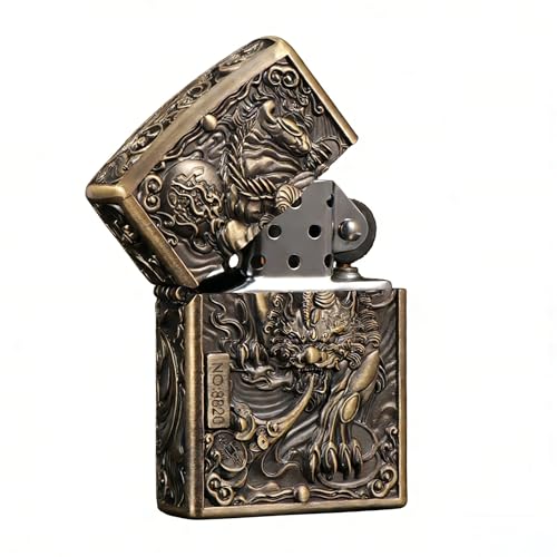 Encendedor vintage kerosene grabado Pi Xiu 3D bronce