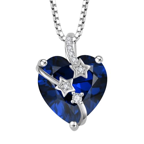 starchenie Collier Argent 925 Pierre de Saphir Naissance Collier Pendentif Femme Coeurs et étoiles Zircone Bijoux