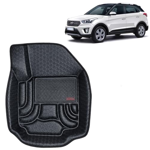 Image of OTO2EYE Car Floor Mat 4.5D Compatible for Hyundai Creta (2018 to 2019) All Model, 100% Waterproof Tray Shape, Set of 3 Pieces, Top Notch PVC 4.5D Foot Mats, Washable, 1 Year Warranty
