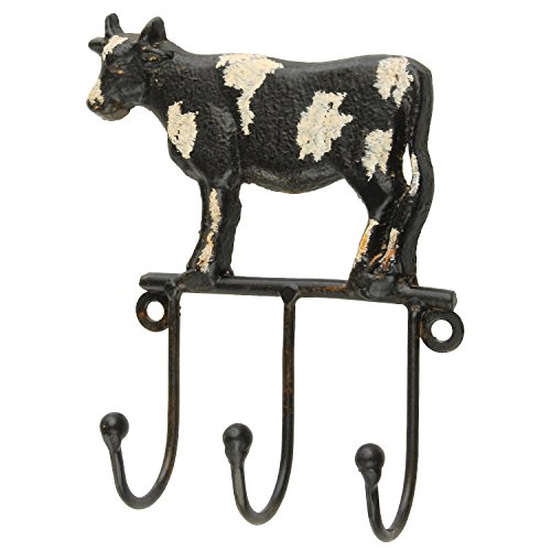 MACOSA SA81676 Hakenleiste Kuh Gußeisen Schwarz Weiß Vintage Landhausstil Antik Retro Garderoben-Haken Kleiderhaken Handtuchhaken Küchen-Haken Leiste Cover
