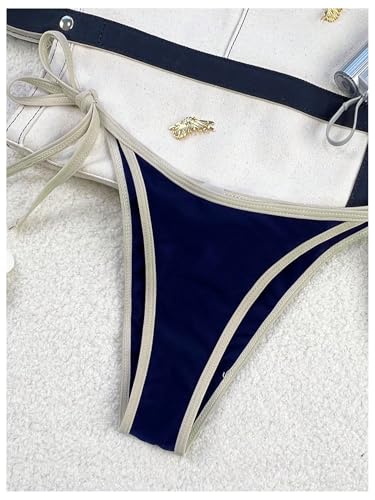 GORGLITTER Women's Triangle String Bikini Sets Color Block Halter Thong Swimsuit Cute Bathing Suit 2 Piece 20254