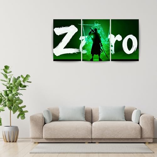 Image of One Piece Anime Manga Poster, One Piece Character Design Wall Poster 3 Panal - A4 Size, 300 GSM, Wall Decor Posters Wall Art For Bedroom, Living room, Office, Dining Room,No Frame (Zoro-5)