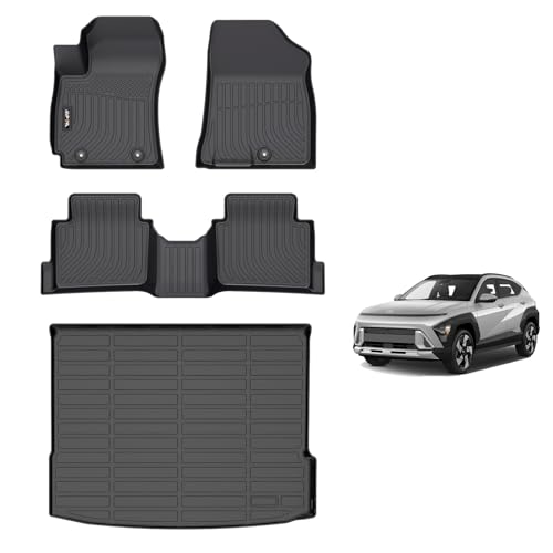AIPOIL Floor Mats & Cargo Liner Set for 2024-2025 2026 Hyundai Kona (Not for EV) All Weather Protection TPE Anti-Slip Automotive Full Set Custom Car Mats Accessories - Black