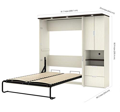 Bestar Lumina Full Murphy Bed With Desk And Storage Cabinet, White Chocolate #TOP3