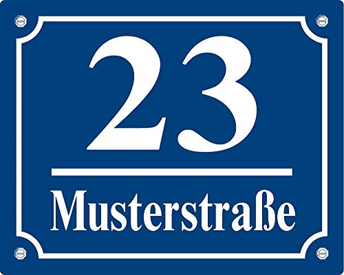 Hausnummernschild - Format 200 x 160 mm - Hausnummer - Emaille - Keramik - Wetterfest - Türschild. Farben: Blau Grün Anthrazit Weiß Zahl und Straßenname nach Wunsch. J.Pfaffenzeller