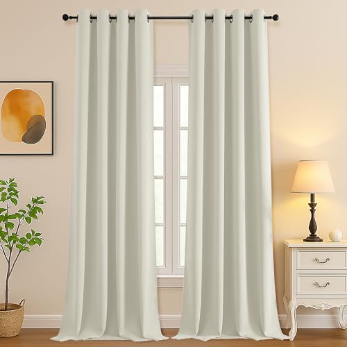 Image of Simplebrand Natural Extra Long 10ft Curtains for Patio 120 Inches Long 2 Panels Set, Room Darkening Light Blocking Solid Thermal Insulated Energy Saving Grommet Noise Reducing Curtains, 50 Wx120 L