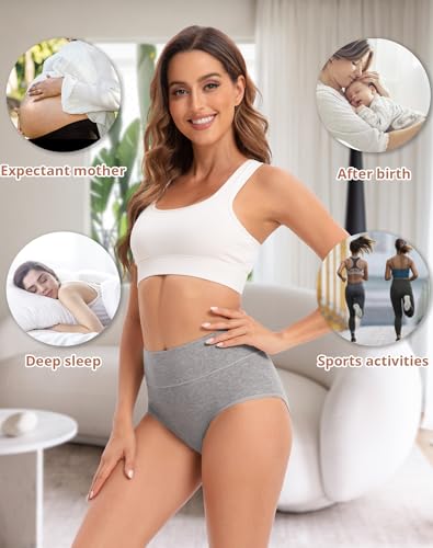 Image of INNERSY Womens Underwear Cotton Briefs Postpartum High Waisted Panties 5 Pack