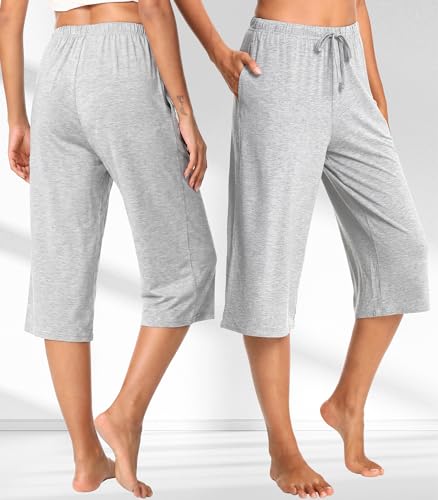 Image of WiWi Bamboo Viscose womens capri pants Wide Leg Pajama Super Soft Lounge knit Sleep shorts Cooling Pj Bottoms S-XXL