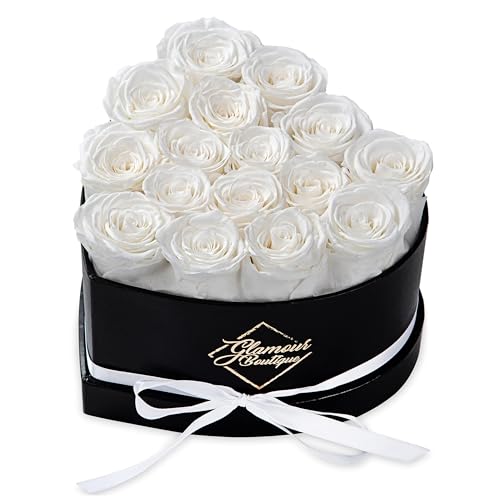 Image of GLAMOUR BOUTIQUE 16 Flower Forever Heart Shape Box, Mothers Day Gift For Mom, Eternal Preserved Roses Gift for Her, Flowers bouquet, For Birthday, Anniversary, Girlfriend - White
