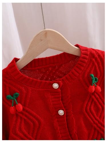 Girl's Cherry Appliques Cardigan Sweaters Button Down Crewneck Long Sleeve Knit Tops3