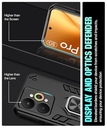 Image of WOW IMAGINE Shock Proof Back Case Mobile Cover for Realme 15 Pro 5G | Back Cover Case (Tough Armor | Hybrid PC + TPU | Ring Holder & in-Built Kickstand | Black)