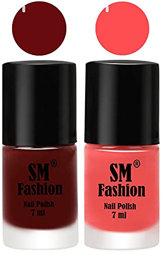Image of Long Lasting Nail Polish | Nail Paint Combo 7 ml Each) - Set of 2 Wine Red-Peach Pink