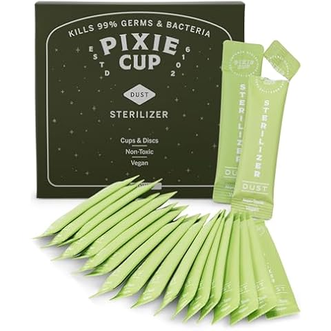 Pixie Cup Dust Menstrual Cup Sterilizer - Menstrual Disc Sterilizer + Kill 99.9% of Germs with Period Cup Cleaner - Just add Water - Portable Travel Solution Cover